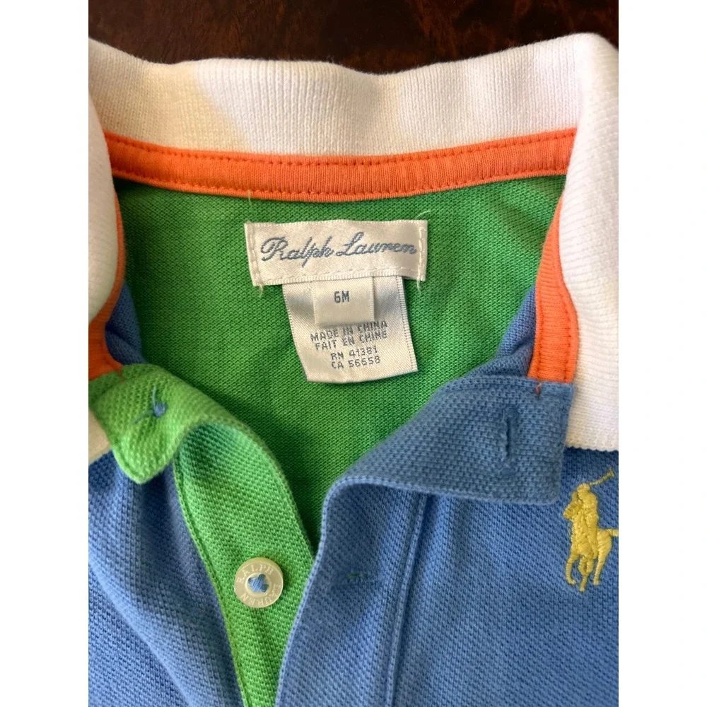 Ralph Lauren Baby Boy Colorblock Polo Romper Blue Green Orange Yellow 6M